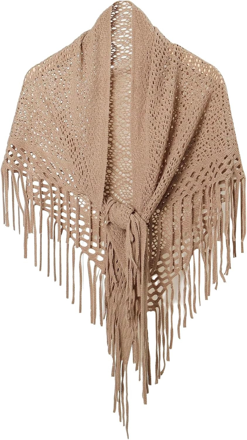 GORGLITTER Women's Wrap Crochet Poncho Shawl Boho Western Fringe Scarf Cape | Amazon (US)