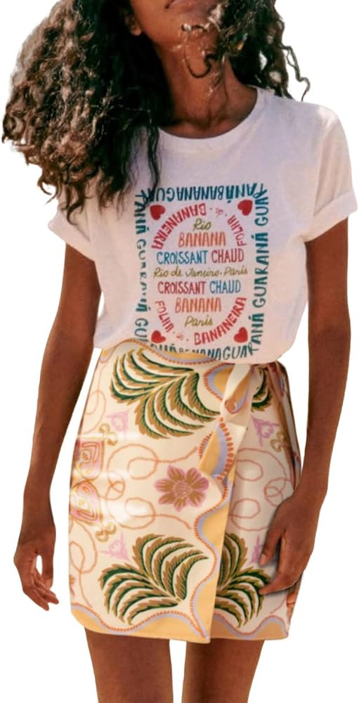 Womens Summer Floral Wrap Short Skirt Tie Side High Waist A Line Beach Vacation Boho Mini Skirt | Amazon (US)