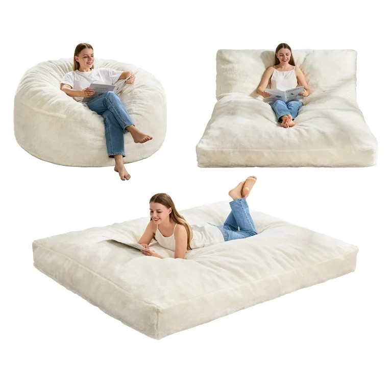 Hobestluk Bean Bag Chair Convertible Beanbag Chairs for Adults, 3 in 1 Bean Bag with Plush Faux F... | Walmart (US)