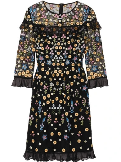 Needle & Thread - Flowerbed Ruffle-trimmed Embroidered Tulle Mini Dress - Black | NET-A-PORTER (UK & EU)