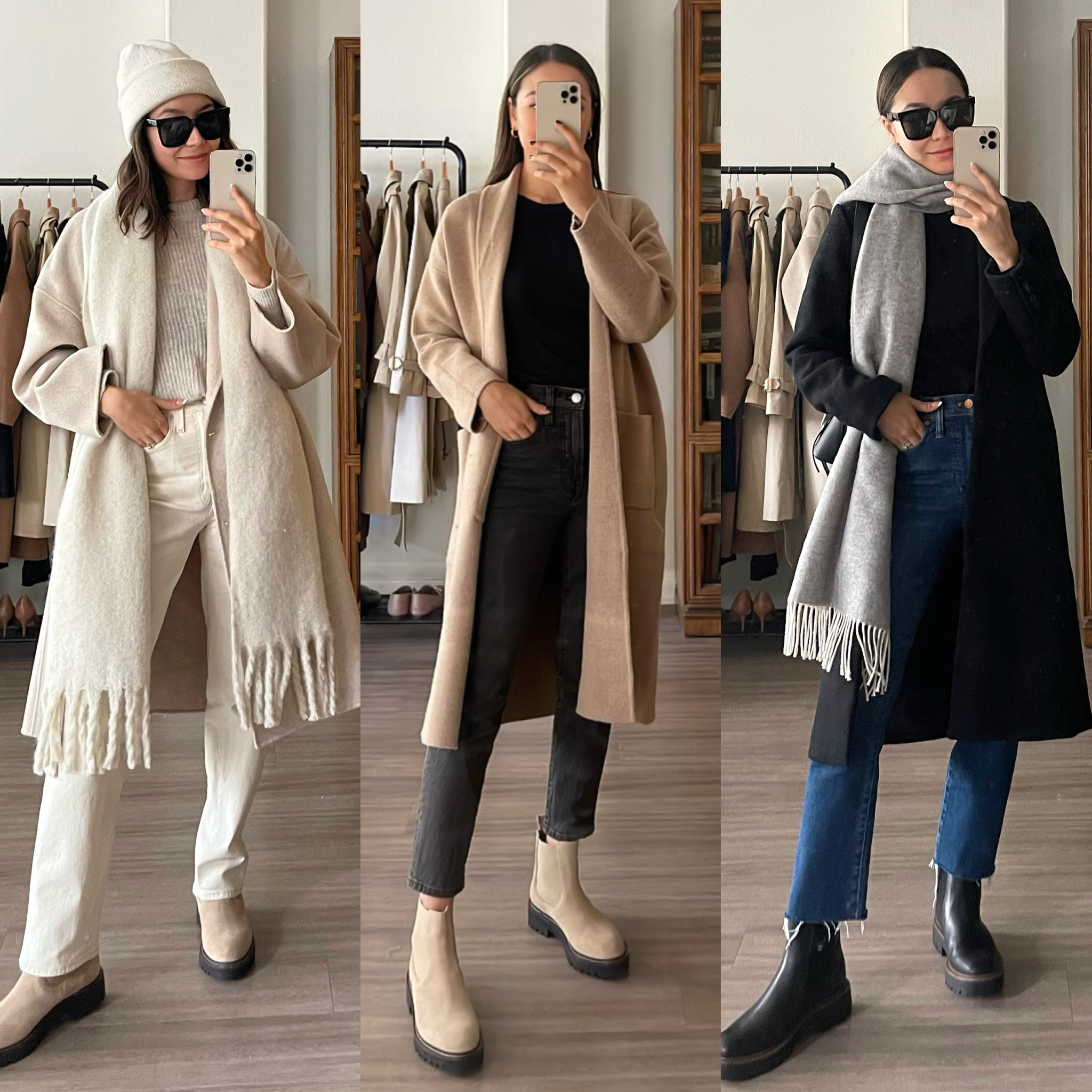 Neutral winter outfit inspo 
Jeans - Madewell sized down 2, wearing 23 standard 
Coats - xs 
Boots tts 
Scarves & beanie linked similar 

#LTKSeasonal #LTKsalealert #LTKstyletip