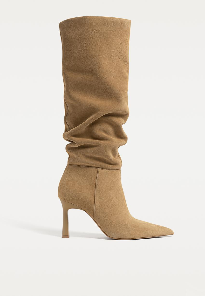 Bottes en croûte de cuir à talon aiguille | Stradivarius (FR)