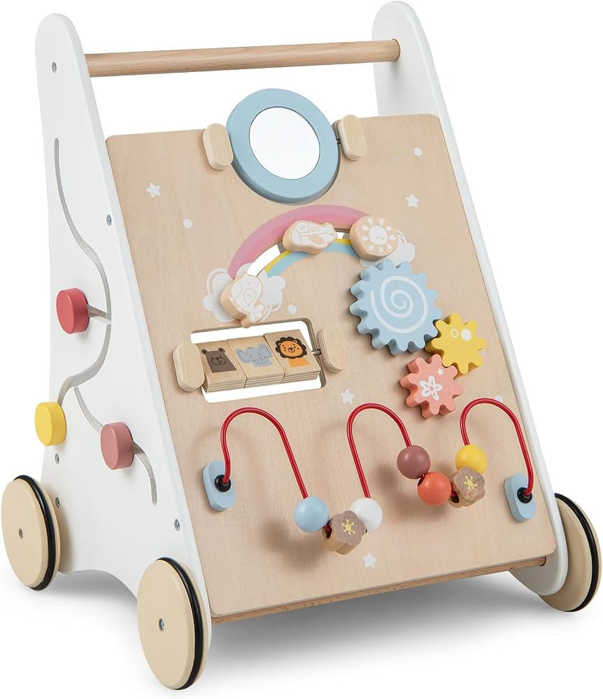 HONEY JOY Baby Push Walker, Wooden Infant Walker Activity Center with Shape Sorter, Develop Motor... | Amazon (US)