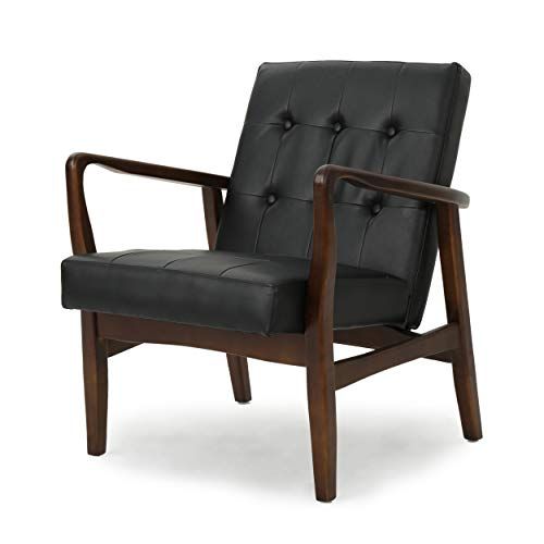 Conrad Mid Century Modern Arm Chair in Black Faux Leather | Amazon (US)