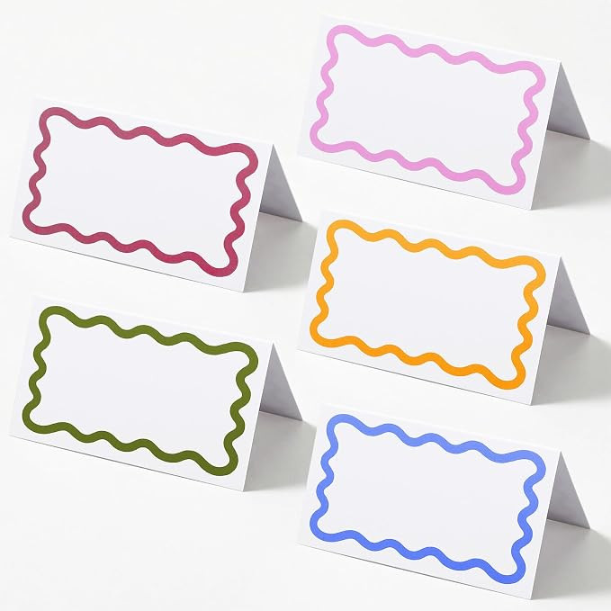 100pcs Table Name Cards,Name Place Cards for Reception Seating | Tent Seating Card, Colorful Wave... | Amazon (US)