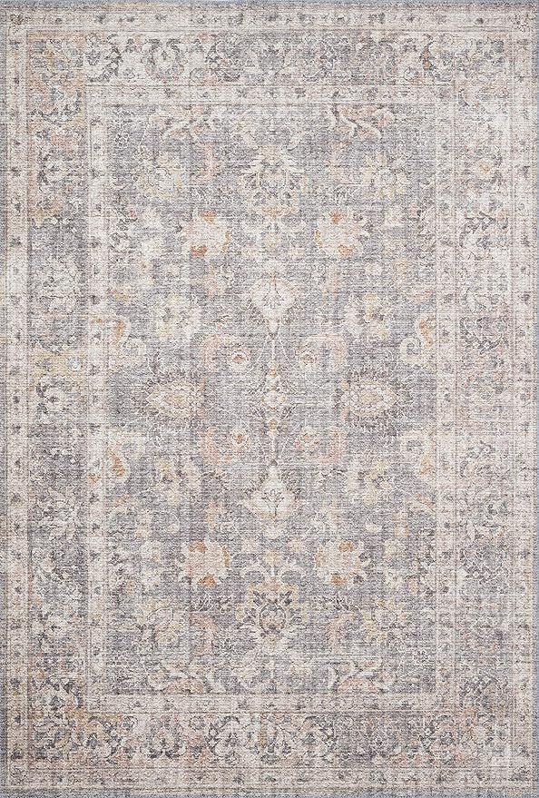 Loloi II SKY-01 Skye Collection Printed Distressed Vintage Area Rug, 5'-0" x 7'-6", Grey/Apricot | Amazon (US)