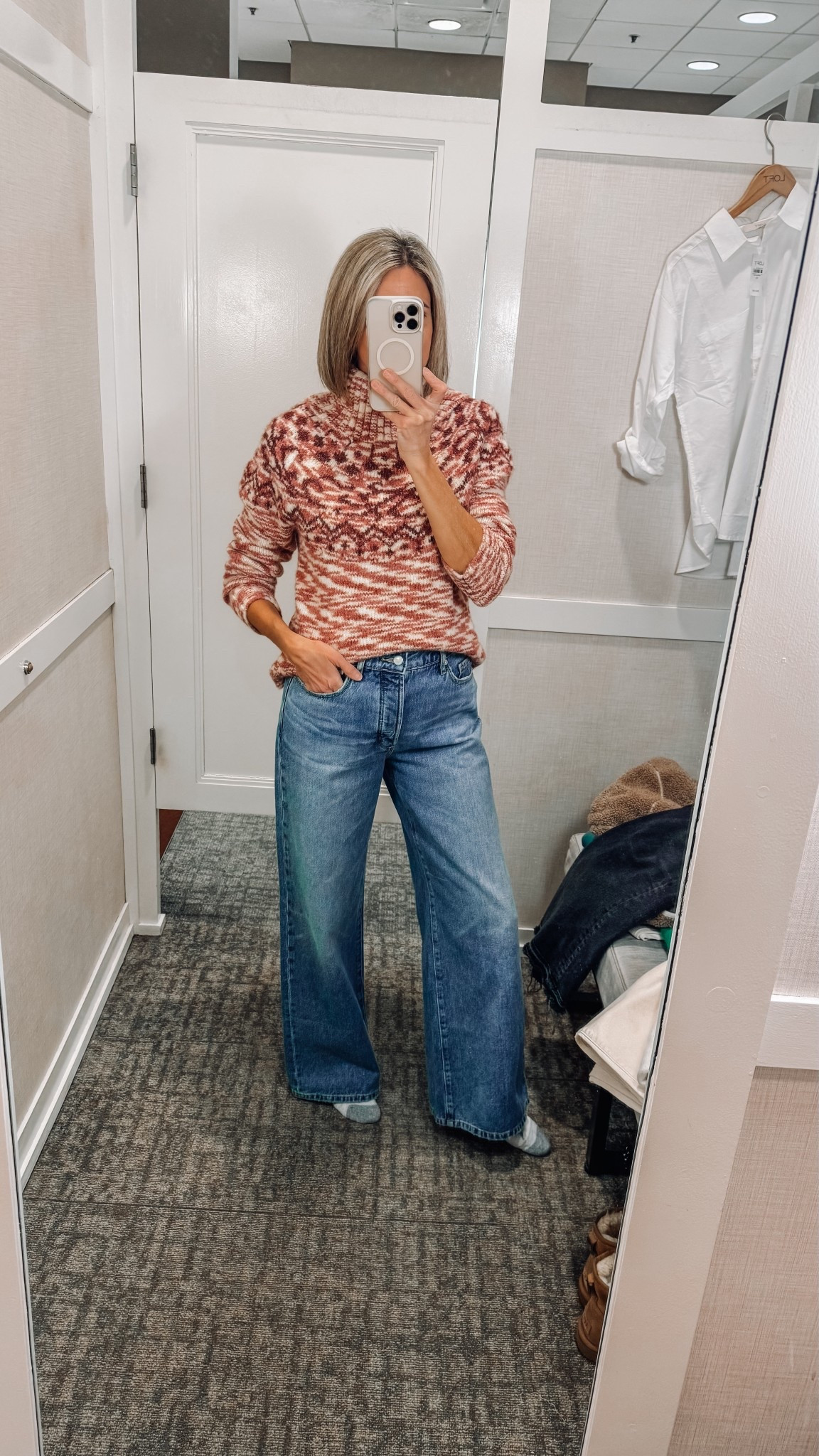 50% off Fair-isle turtleneck sweater. Love the pink and white combo. So cozy! Wearing xs. Another pair of great denim from the Rivete line. These high rise relaxed wide leg jeans are so comfy and I love the fit. Wearing size 25. 

#loveloft 
Loft finds 




#LTKgrwm #LTKSaleAlert #LTKootd