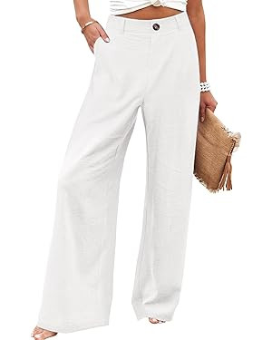 Hooever Womens Cotton Linen Pants Casual Button Up High Waisted Wide Leg Trousers | Amazon (US)