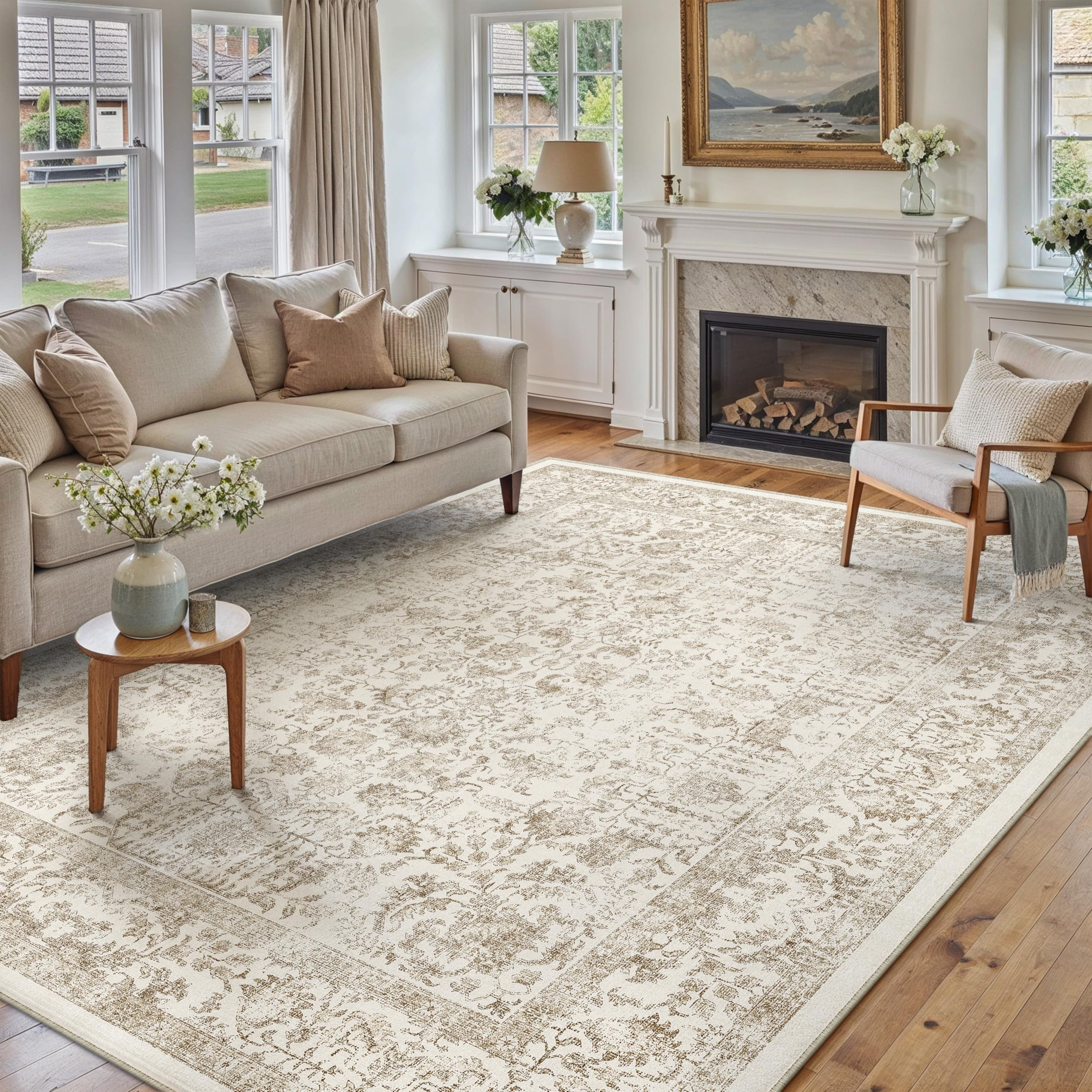 Light Brown Area Rug 6x9 Machine Washable Vintage Living Room Distressed Non Slip Carpet Traditio... | Amazon (US)