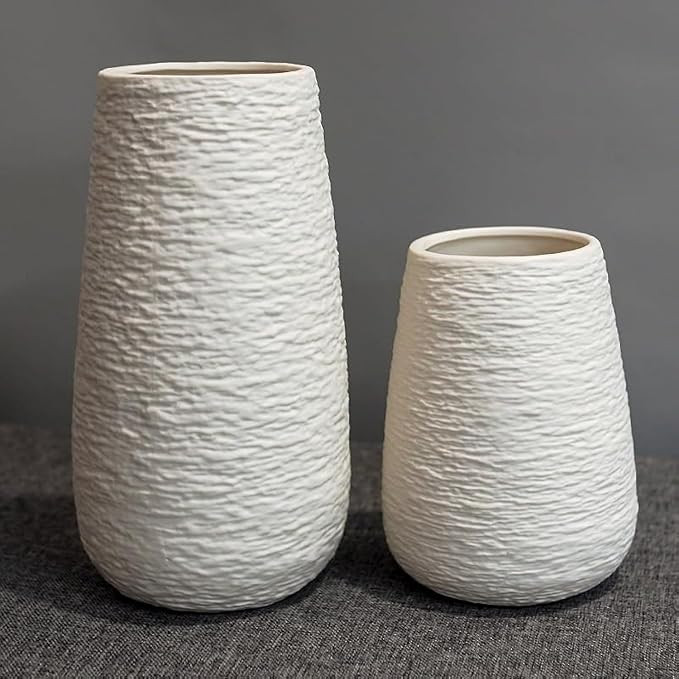 LIFFY Ceramic Flower Vase Set of 2, Home Decor Simple Modern Stereo Grain Table Decorative Vases ... | Amazon (US)