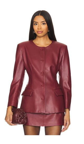 Leather Padded Contoured Blazer in Deep Red | Revolve Clothing (Global)