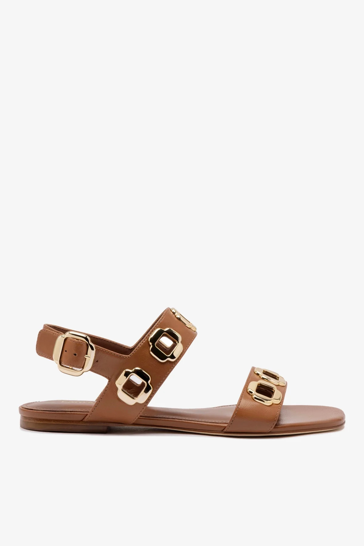 Milan Flat Sandal In Caramel Leather | Larroude