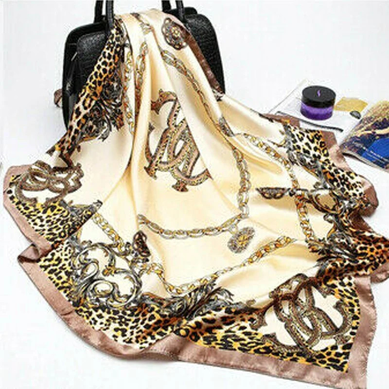 Hot Sell Women´s Pink Leopard Silk Satin Square Scarves Office Head Shawl | Walmart (US)