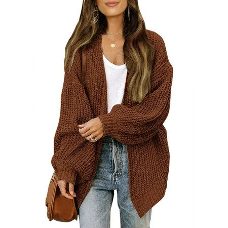 Brown Sweaters for Women Polyester Christmas Sweaters for Women Women s Long Sleeve Open Front Casual Lightweight Soft Knit Cardigan Sweater Outerwear L | Walmart (US)