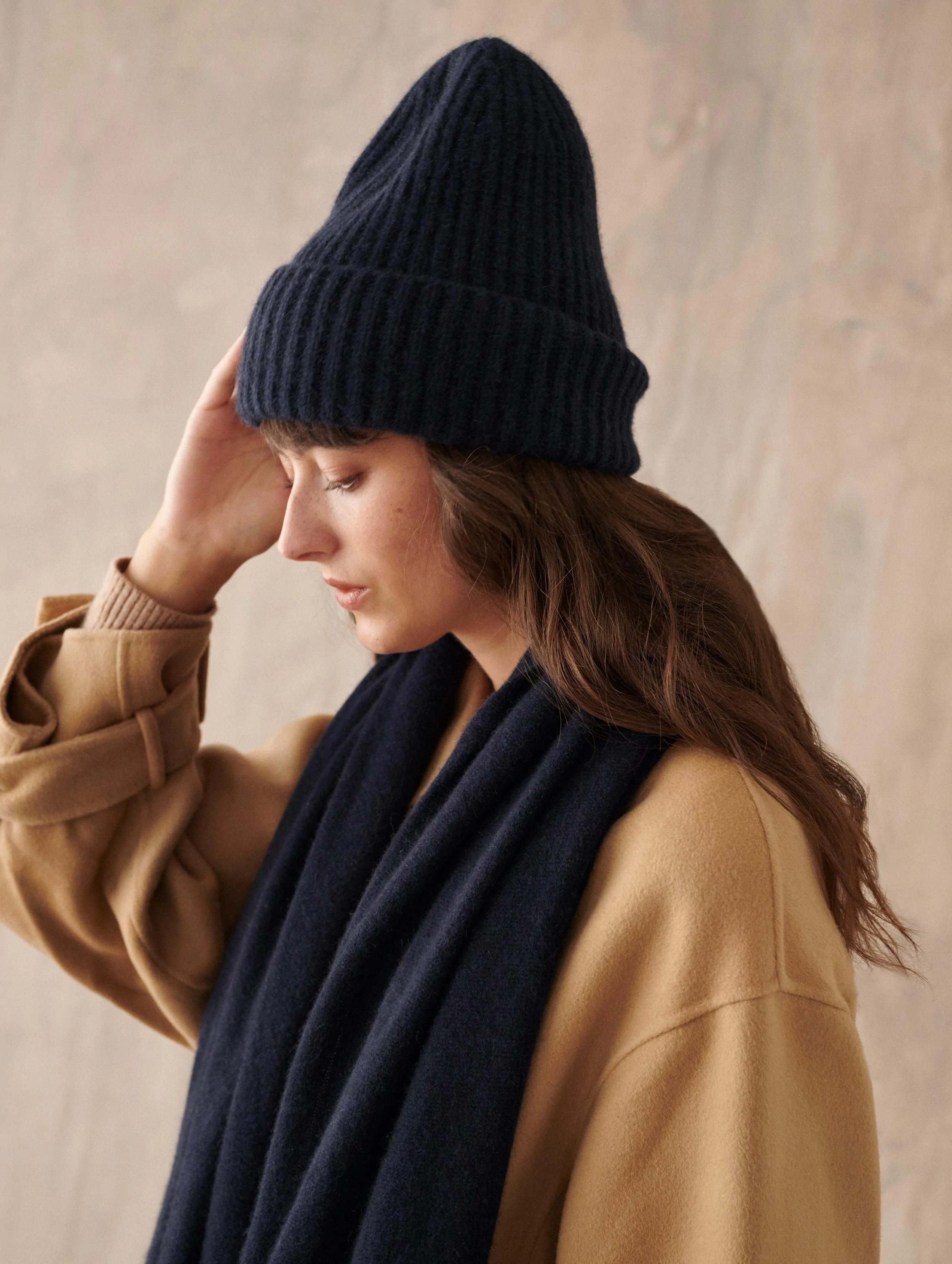 White + Warren Cashmere Cuffed Beanie in Deep Navy Blue | White and Warren