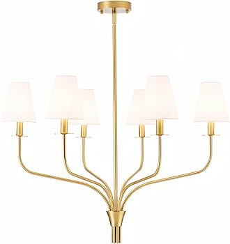 30" Modern Gold Chandelier for Dining Room, 6-Light Brushed Brass Pendant Light Fixture with Whit... | Amazon (US)