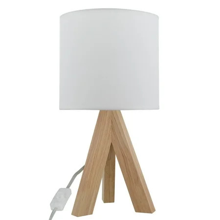 Mainstays Tripod Oak Table Lamp with Classic White Fabric Shade, 16.75"H, One Size | Walmart (US)