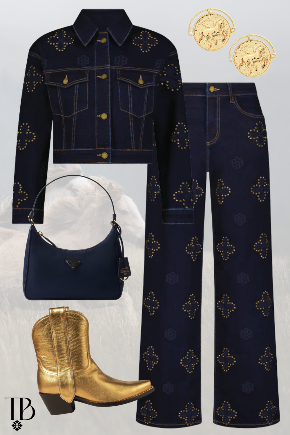 Cowgirl glam in navy and metallic gold ✨ Denim sets forever.

 

 #LTKootd #LTKstorytime #LTKTravel