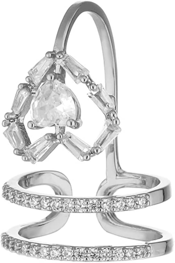 Heart Pendant Crystal Silver Knuckle Ring for Women Girls Crystal Beads Stacking Joint Ring | Amazon (US)