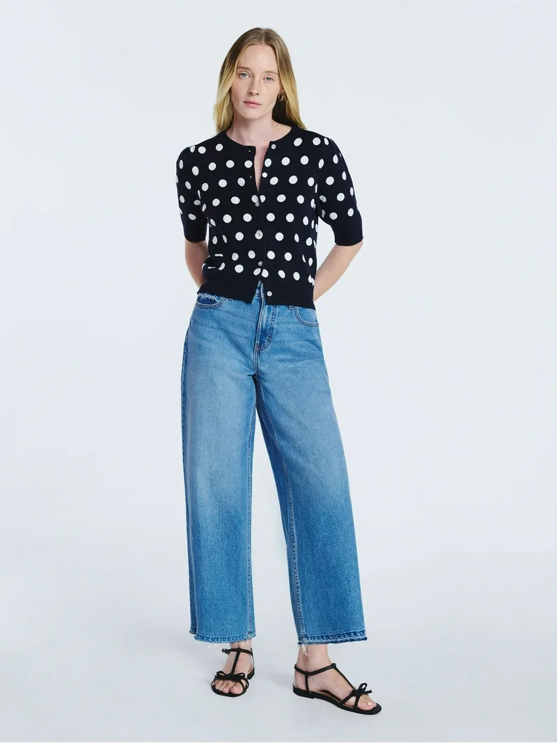 Free Assembly Women's Cardigan Sweater with Short Puff Sleeves, Lightweight, Sizes XS-XXL | Walmart (US)