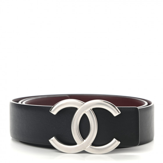 CHANEL Calfskin CC Reversible Belt 75 Black Burgundy | Fashionphile