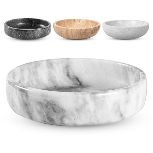FNTSTICGOODS Marble Decorative Bowl - 7.5" White/Grey Solid Marble Centerpiece - Handmade Stone Fruit Bowl - Catch-All or Key Bowl for Kitchen - Modern Minimalist Decor | Amazon (US)