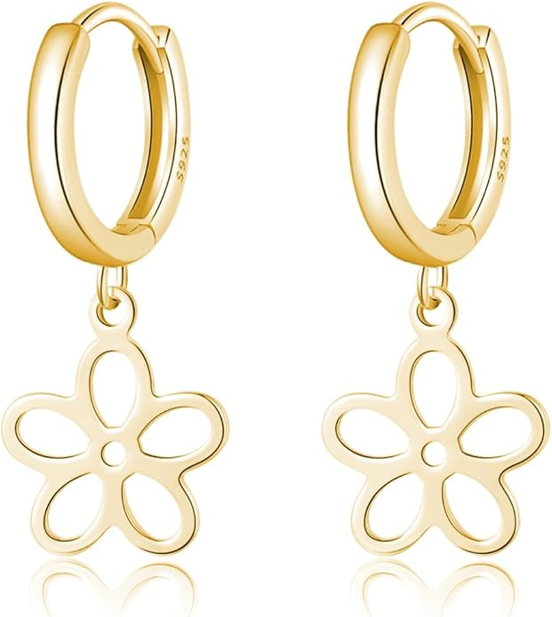SLUYNZ Solid 925 Sterling Silver Flower Hoop Earrings for Women Teens Hollow Flower Hoop Earrings... | Amazon (US)