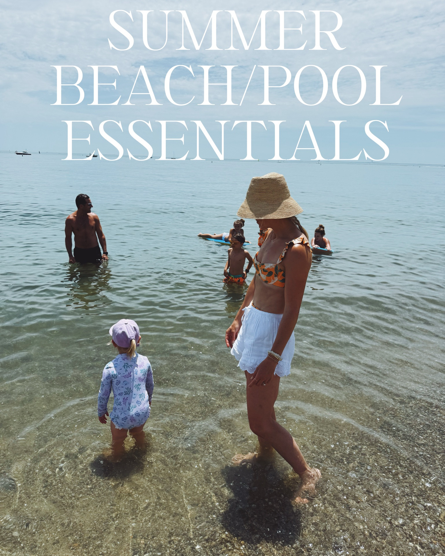 Summer beach/pool essentials
-small swimsuit 
-small shorts/pants 
-small hat 

pool float, water slide, sprinkler, cooler