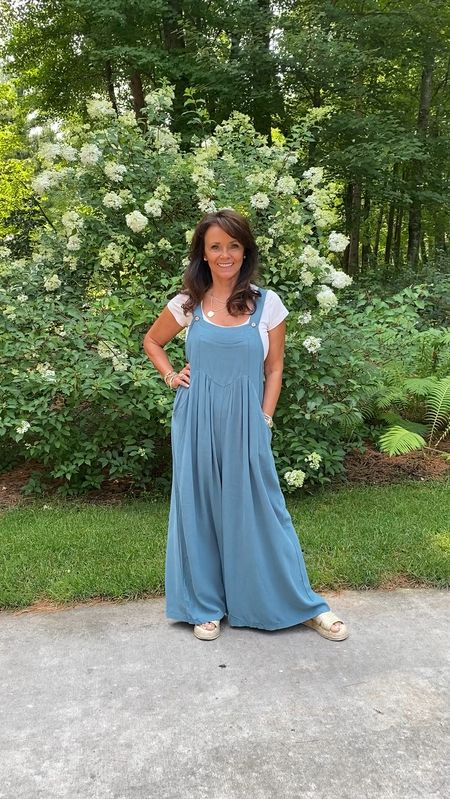 A fun take on the overall. A wide leg overall with adjustable shoulder straps and pockets. Linen and rayon blend. 
kimbentley, summer outfit, vacation outfit, resort wear, spring outfitt

#LTKfindsunder50 #LTKFestival #LTKSeasonal