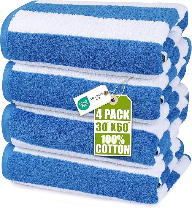 Utopia Towels Pack of 4 Cabana Beach Towels, Oversized 30 x 60 Inches Cotton Beach Towel Set, Smo... | Amazon (US)