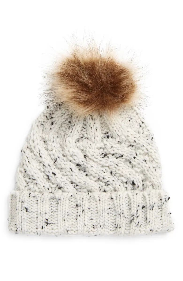 Nordstrom Kids' Cable Beanie with Faux Fur Pom | Nordstrom | Nordstrom