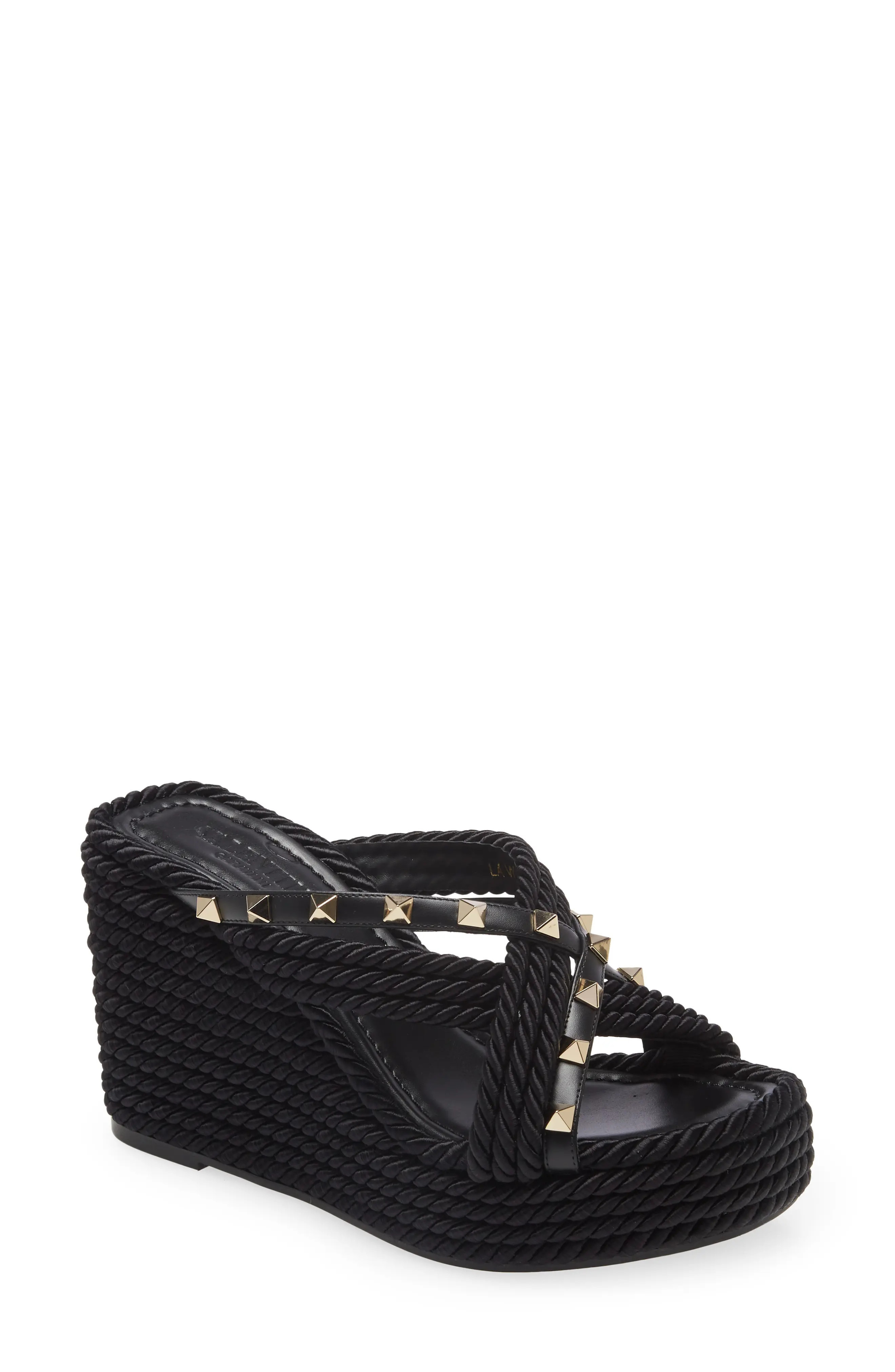 Valentino Garavani Valentino Rockstud Torchon Espadrille Wedge Sandal in Nero at Nordstrom, Size ... | Nordstrom