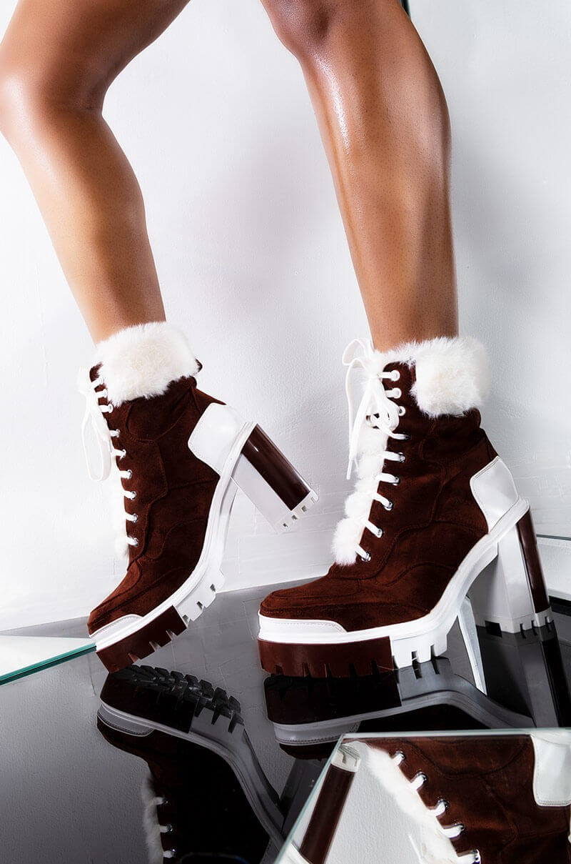 AZALEA WANG LATE FOR MY NEXT FLIGHT BOOTIE IN BROWN | AKIRA