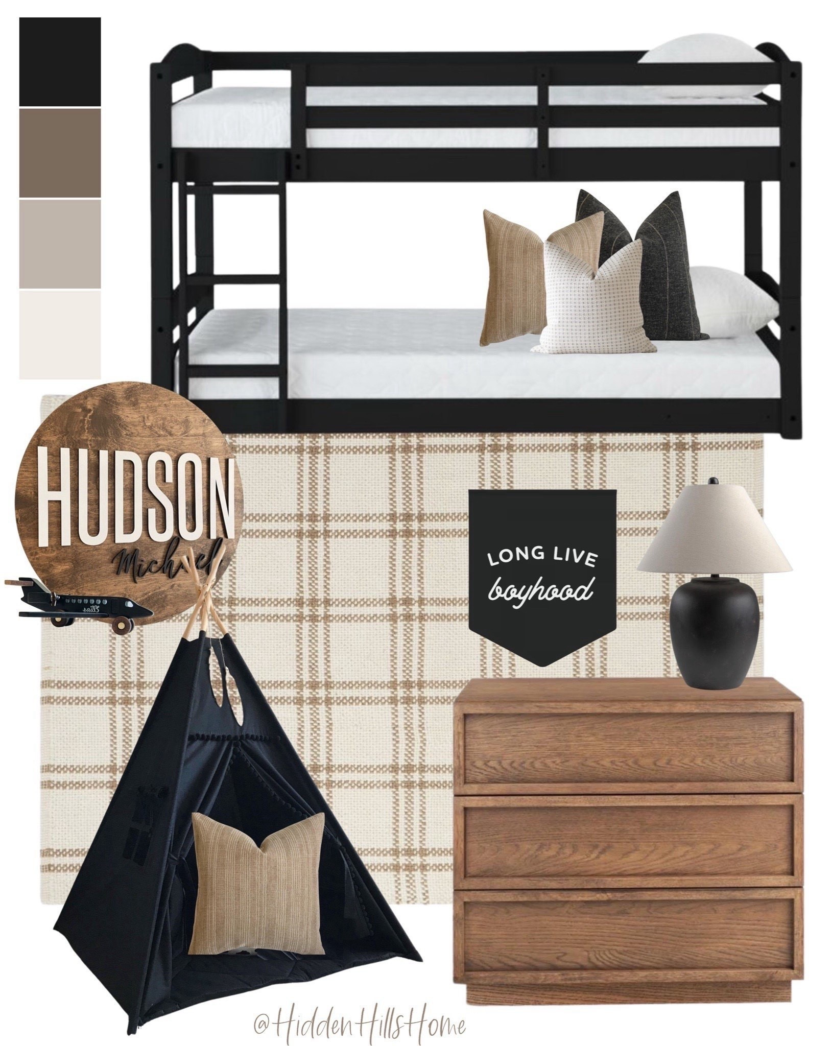 Boys Bedroom, boys bunk room, bunkbeds, toddler boys room decor mood board, big boys bedroom #boysroom