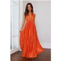 Shimmering Sea Pleated Halter Maxi Dress Orange | Hello Molly (US)