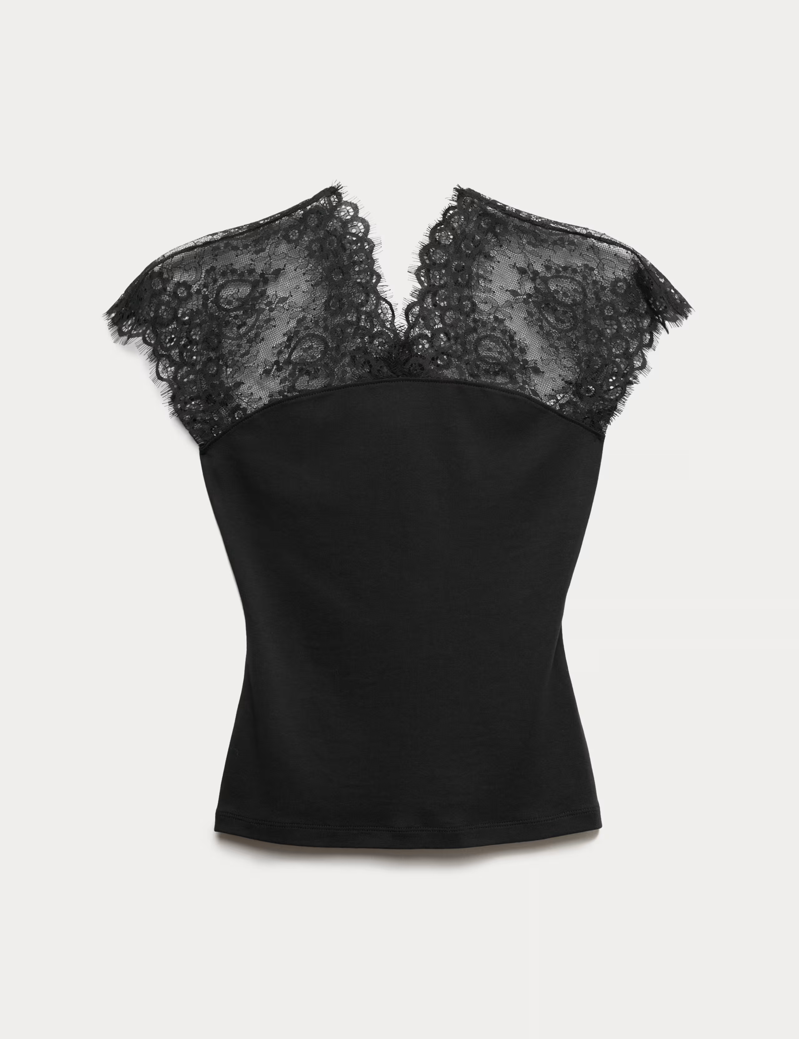 Pure Cotton Lace Insert V-Neck Top | Marks & Spencer IE