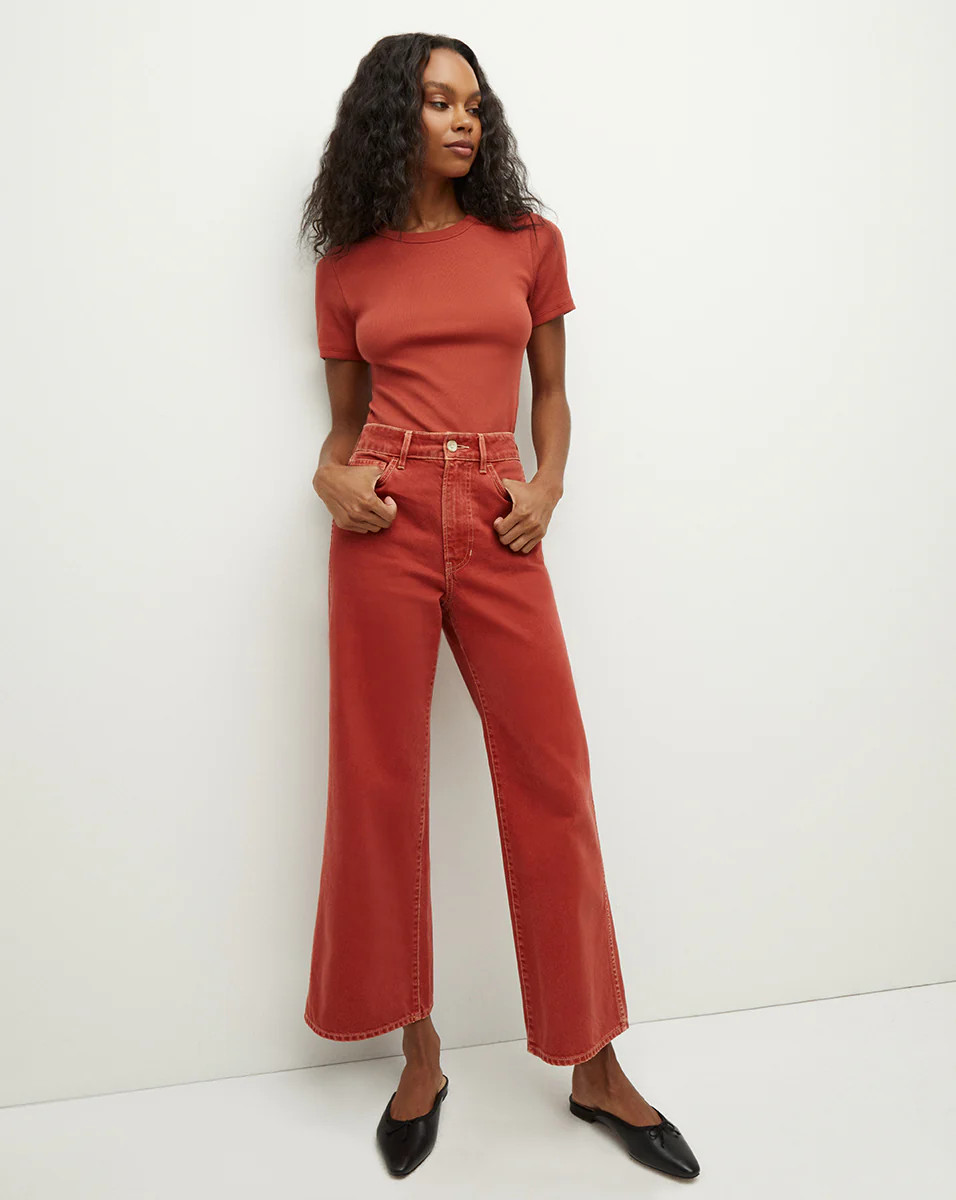 Taylor Cropped Wide-Leg Jean in Brick Red | Veronica Beard | Veronica Beard