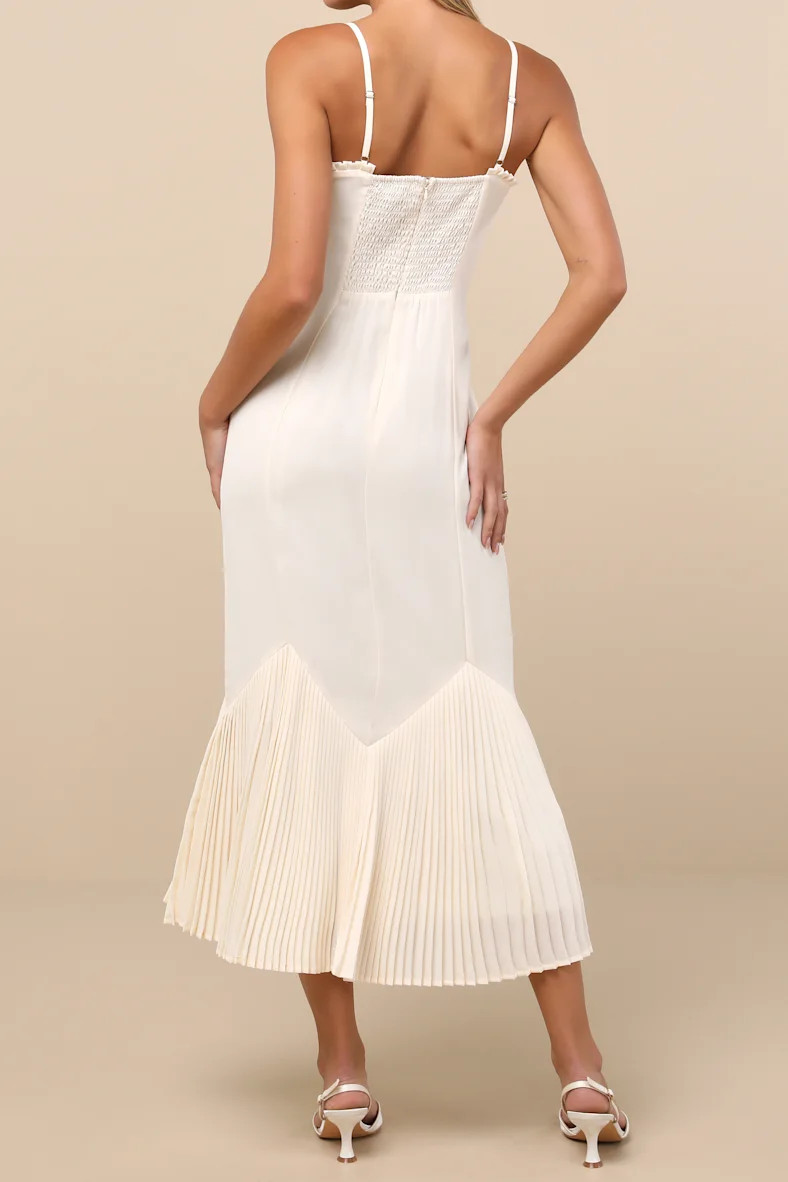 Channa Ivory Pleated Hem Midi Dress | Lulus