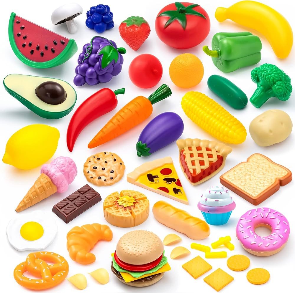 Amazon.com: JOYIN 50 Pieces Kids Plastic Play Food Toys, Fake Food, Pretend Kitchen Playset, Todd... | Amazon (US)