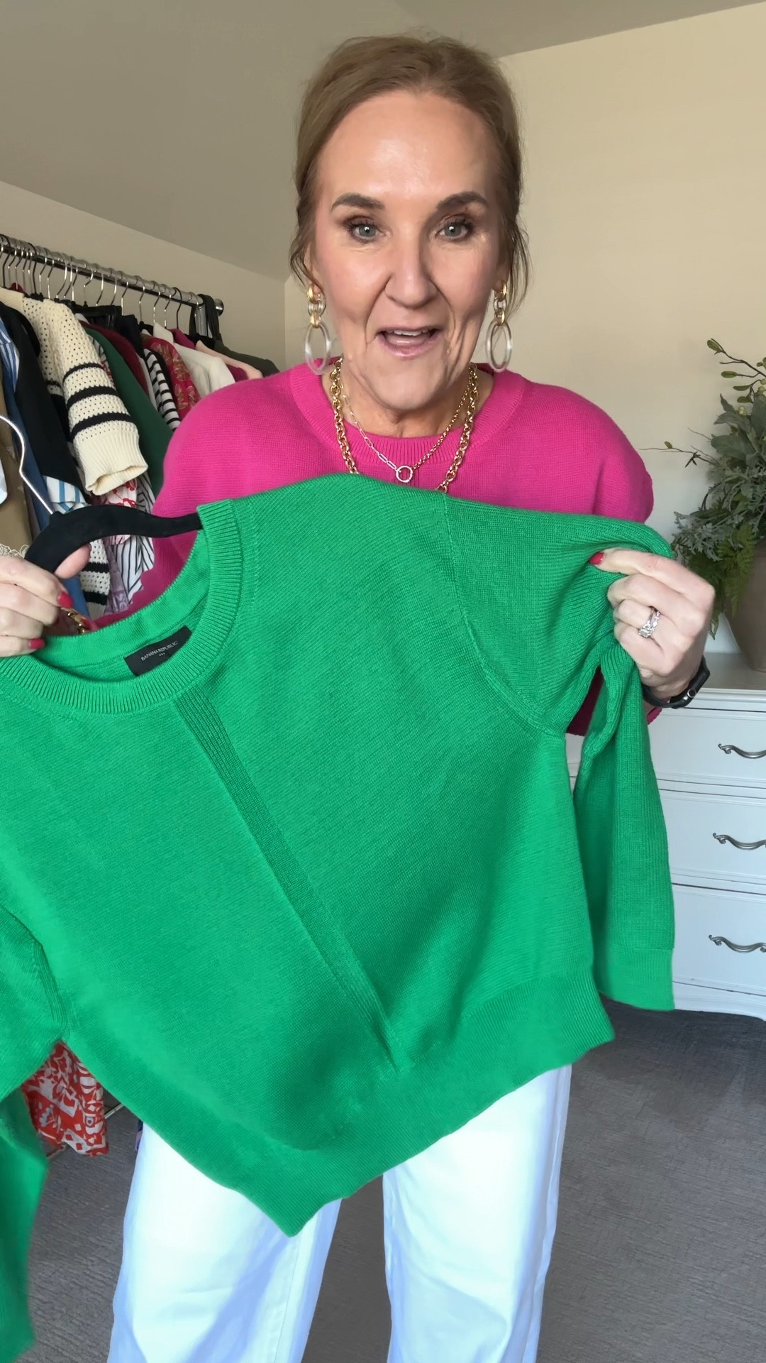 These sweaters are gorgeous! The colors are vibrant, but they also have neutrals too. A dolman sleeve and a sweater that hits at the top of your hip. I am wearing a medium.

White jeans wearing size 29 regular. At 5 foot three I need to wear a small heel with them. They’re a thicker denim perfect for white because you don’t want them see-through.

15% off and free shipping on my favorite bra that’s been restocked use code nanettefs15
Allie Bess 20% off code NANETTE20
Green sweater, pink sweater, Kellye green white jeans, wide leg, jeans, banana republic factory, spring outfit resort where vacation outfit spring break




#LTKSaleAlert #LTKFindsUnder100 #LTKOver40