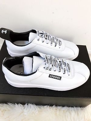 NIB CHANEL White Leather Lace Up Weekend Sneakers 37.5 38, 38.5 | eBay US