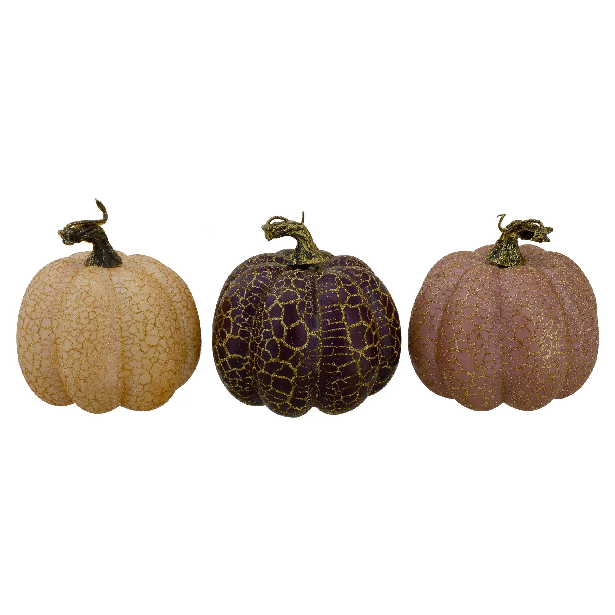 Set of 3 Brown and Purple Fall Harvest Tabletop Pumpkins 4" | Walmart (US)