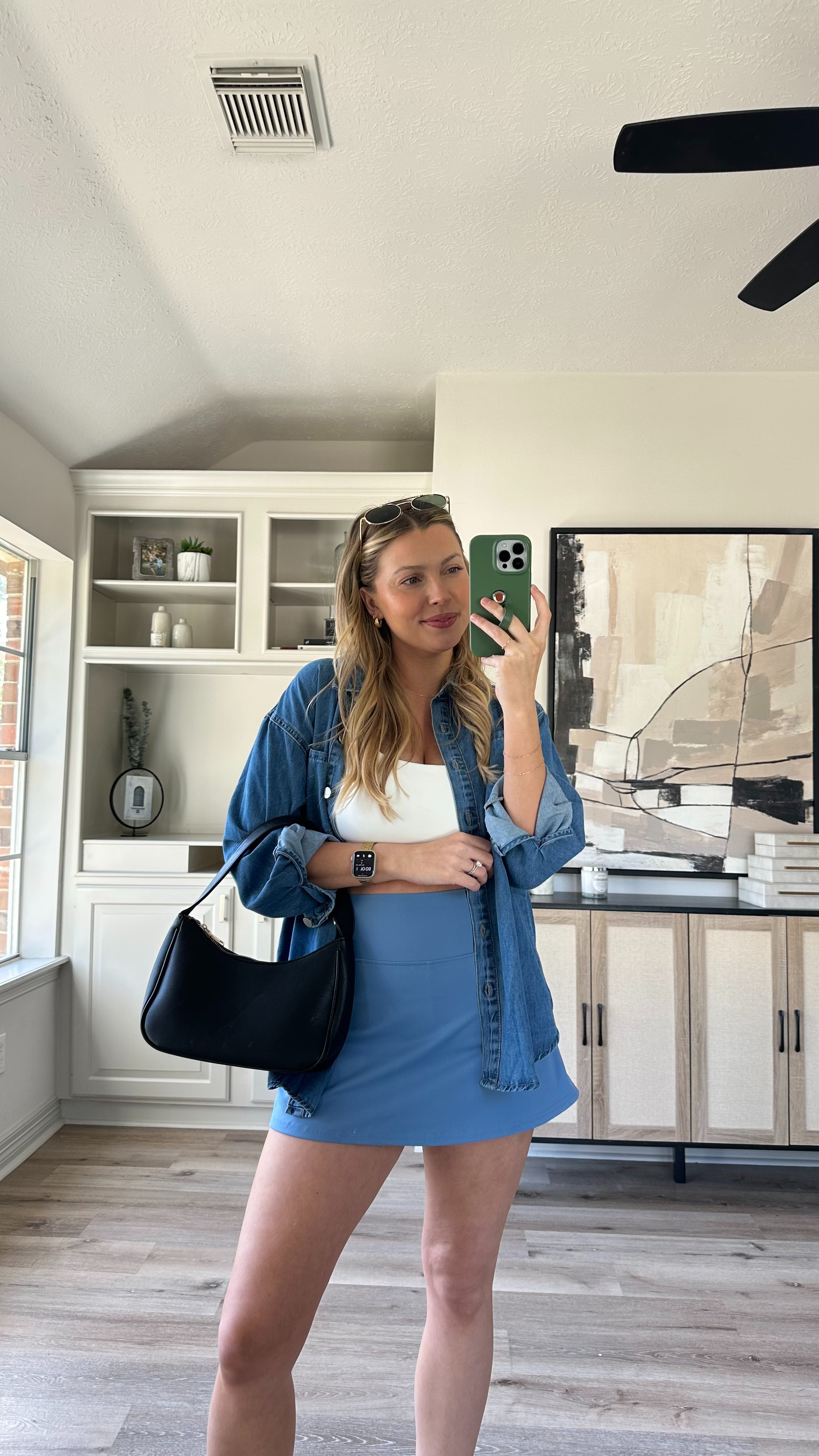 Casual Spring Outfit | This skort is so comfy and feels so similar to another brand. Wearing size M in the skort, white tank top, and denim jacket. Sandals fit tts.  

 

#LTKStyleTip