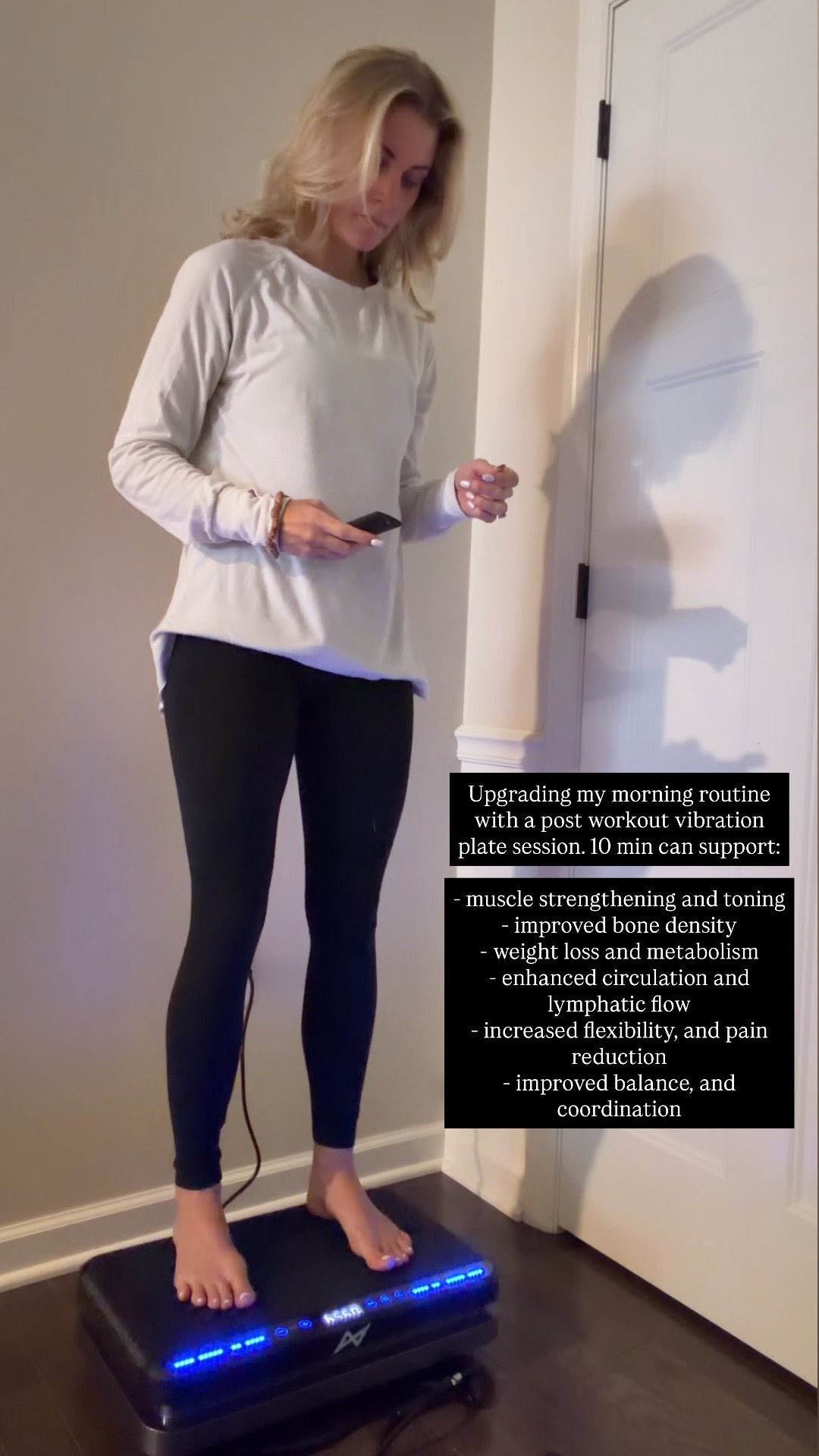 Self care - my new vibration plate has become the favorite addition to my daily routine. I love this line as multiple settings, and comes with the workout bands. #amazonfashion @amazonfindsandfashion ￼

#LTKmorningroutine #LTKselfcare #LTKActive