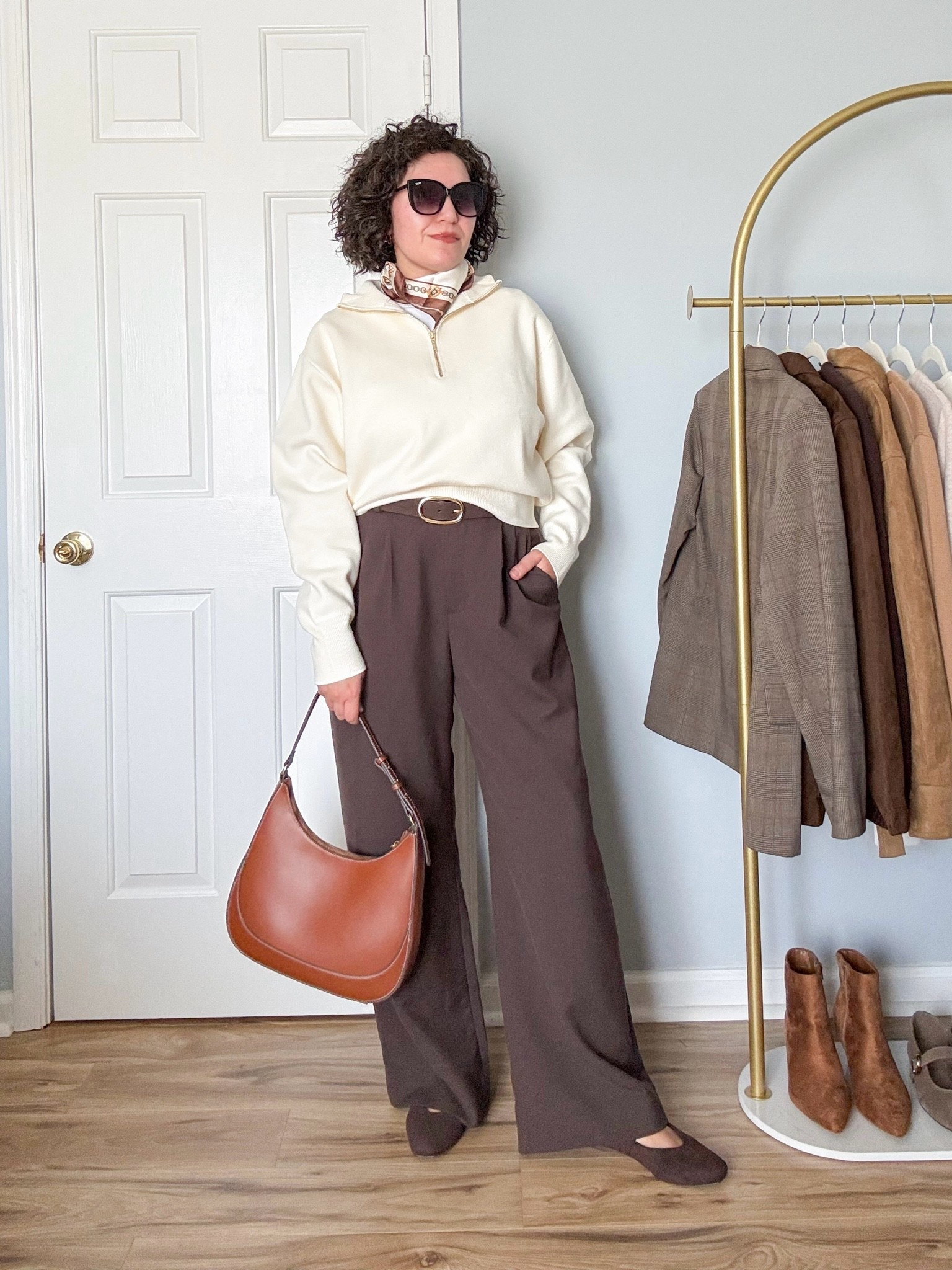 Fall outfit, brown pants, zara, Abercrombie, workwear