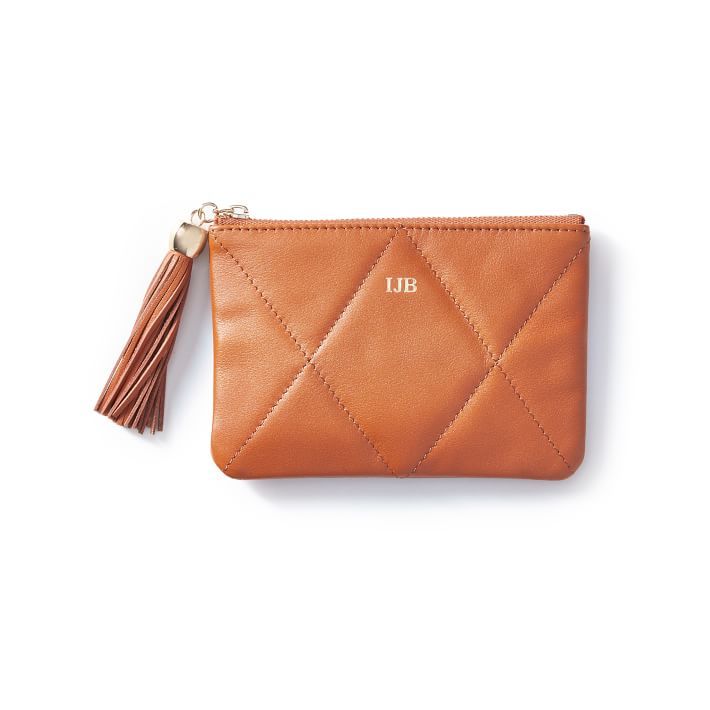 Quilted Leather Zipper Tassel Pouch | Mark and Graham