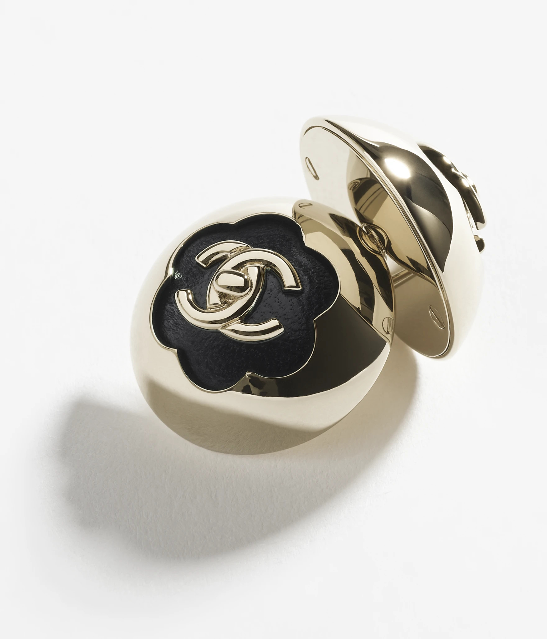 Stud earrings - Metal & lambskin, golden & black — Fashion | CHANEL | Chanel, Inc. (US)