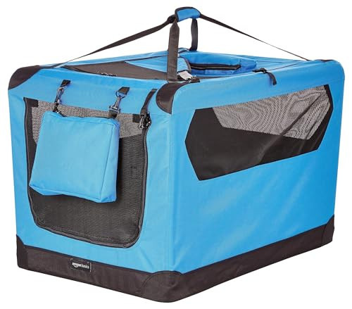 Amazon Basics Folding Portable Soft Pet Dog Crate Carrier Kennel, 36 x 24 x 24 inches, Blue | Amazon (US)