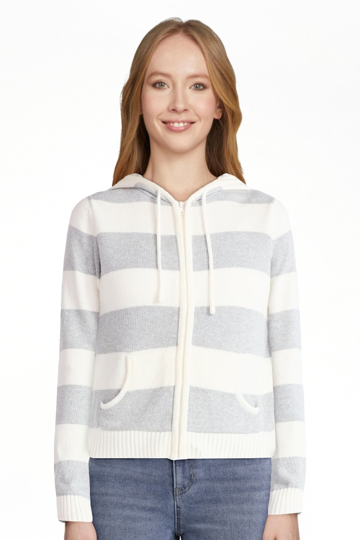 No Boundaries Zip-Up Striped Hoodie Jacket, Women's | Walmart (US)