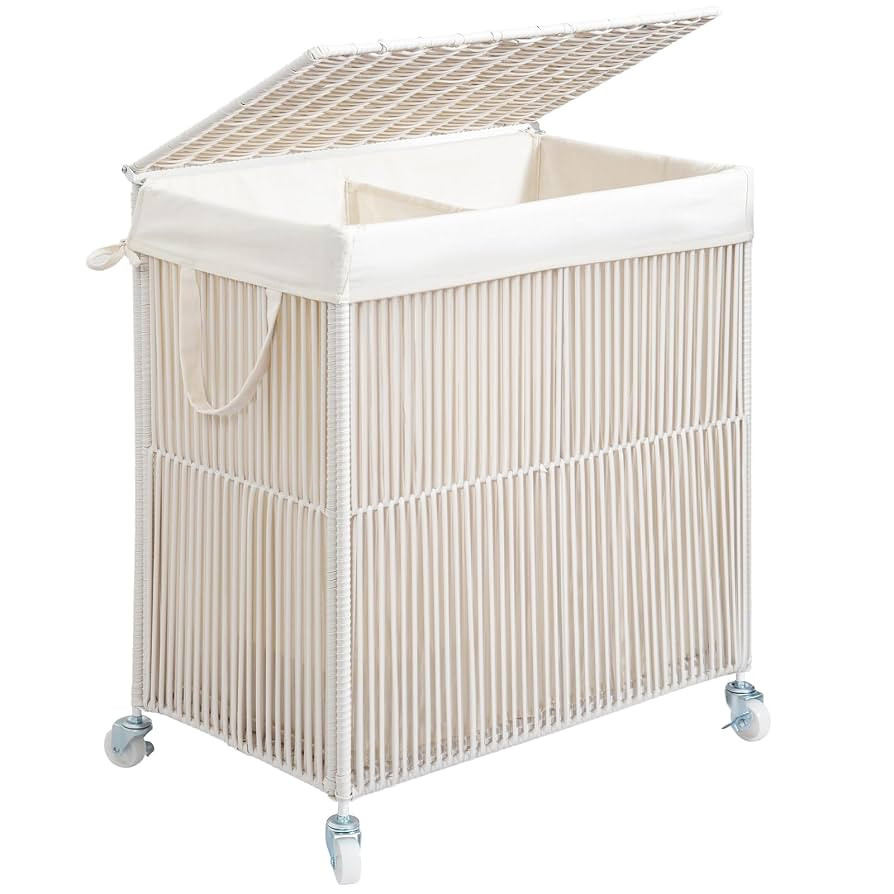 WOWLIVE Laundry Hamper with Wheels, Handwoven Rolling Laundry Basket with Lid, Clothes Hamper wit... | Amazon (US)